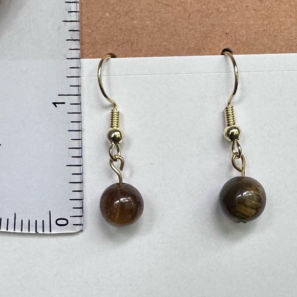 Tiger eye earrings small dainty handmade dangle - Picture 5 of 6